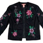 Bandolino  Floral Tapestry Black Bolero Open Front Cotton Blazer Size 12 Photo 0
