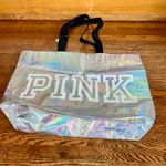 PINK - Victoria's Secret Victoria’s Secret PINK XL Silver Iridescent Tote Bag NWT Photo 2