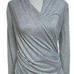 Ann Taylor Shimery Silver & Gray Long Sleeve Ruched Sides Wrap Knit Top Size M Photo 0