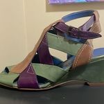 LAZIO COLLEZIONE Leather Green Purple Brown Bubba 2.5” Wedges $195 EUC 6.5 Photo 0