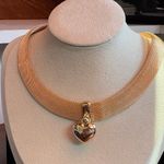 Gold Choker Necklace W/Heart Pendant Photo 3