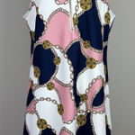 Boston Proper Dress Medium Equestrian Chain Print Short 1/4 Zip Sporty Mod Tunic Photo 0