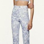 ZARA Paisley High Waisted Print Blue and White Flared Pants size Medium Photo 0