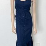 Frank And Oak [] Navy Blue Ruffle Hem Faux Button Down Midi Dress NWT Size XL Photo 1