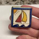 Hand Made Hand Crafted Ceramic Brooch Pin Sailboat Boat Hand Painted Photo 0
