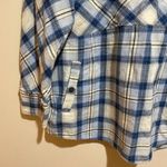 Free People  We The Free Sz M Wind River Flannel Pullover Shacket Blue Plaid Zip Photo 5