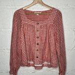 Emerson Fry Laurent Women's Blouse Pink Gingham Organic Cotton Peasant Top Small Photo 1