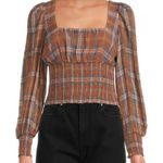 Gianni Bini  Faye Plaid Smocked Square Neck Long Sleeve Blouse | 12 Photo 0