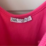 ZARA  Women’s Hot Pink Ribbed knit Poplin Ruffle Bodysuit Size Small Photo 7