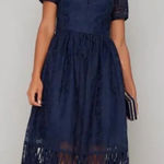 Chi Chi London Sheridan Dress Navy Blue Embroidered Short Sleeve UK 12 US 8 Photo 0