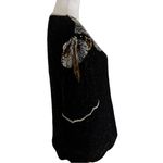 Laurence Kazar Black Beaded & Sequin Top | Silver & Gold Detail | Size M Photo 4