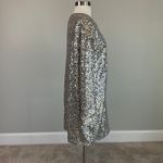 AQUA Silver Sequined Long Sleeve Mini Shift Cocktail Dress Size 14 Boat Neck by  Photo 2