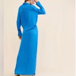 Free People  Women’s Aida Collared Long Sleeve Silky Cobalt Blue Shirt Maxi Dress Photo 4