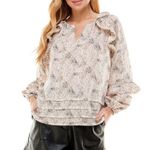 TCEC | NWOT | Long Sleeve Blouse with Ruffle | S | Beige | CT7716 Photo 2