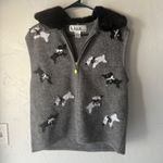 Lisa Vintage 90s Grey Wool Vest Black Fur Collar Scotty Dog Novality Preppy Twee Gray Size L Photo 2