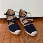Talbots Lyndsay Strappy Canvas Espadrille Wedges Indigo Navy size 9.5 nautical Photo 1