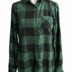 Hippie Rose  Plaid Button-Down Shirt in Green and Black XZ Photo 0