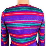 Vintage Adrianna Papell Jacket Collarless Blazer Silk Rainbow Stripe Long Sleeve Blue Size 8P Photo 1