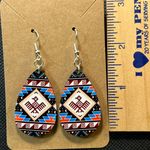 Handmade Native American Thunderbird Teardrop Dangle Pierced Earrings Photo 2