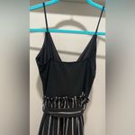 Black & White Striped Pinstripe Paperbag Waist Jumpsuit Photo 9