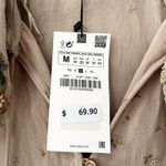 ZARA  NWT Beige Tan Peter Pan Embroidered Floral Collar Mini Dress New Medium Photo 7