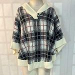 Talbots  Multicolor Plaid Lapel Collar Knit Poncho Sweater Size Small Photo 0