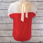 Faith and joy Blouse Tie Back w Lace Trim White/Bright Coral-PM Photo 1