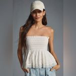 Anthropologie NWT Forever That Girl Smocked Eyelet Peplum Tube Top White Small Photo 1