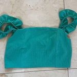 Blue Blush Teal Crop Top with Ruffled Straps and Zipper Photo 0