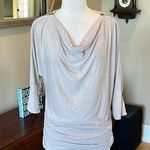Drape Neck Top Tan Sparkly Champagne Shirt Womens S Gold Photo 0