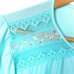 Vanity Fair Vintage Mint Green Lingerie Pegnior Top Button Up L Lace Embroidered Photo 1