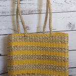 Yellow striped straw tote beach‎ bag Photo 0