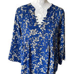 Evereve  Allison Joy Womens Floral Long Sleeve Blouse Blue Xlarge Photo 0