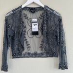 Pisarro Nights Beaded Bolero Shrug Evening Jacket Size 4 Gray Mother of Bride Photo 0