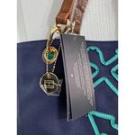 Tommy Hilfiger  Nautical Anchor Canvas Tote Bag Navy & Green with Brown Handles Photo 11