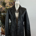 MetroStyle Black 100% Leather Blazer Jacket Women's Size 6 Long Sleeve 2 Buttons Photo 0