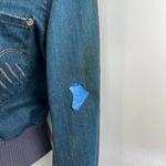 Levi Strauss & CO. Levi's Red Collection Bomber Denim Jacket Cropped Scratched Print Vintage Photo 4