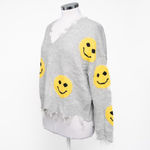 No Comment  NY-LA Smiley Face Distressed Gray Knit Sweater Photo 5