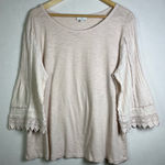 J.Jill Women’s Lace Sleeve Top Soft Knit Cotton Modal Blush Boho Relaxed Fit Lrg Pink Size L Photo 0