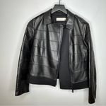 Tory Burch  Lila Tiered Black Leather Wool Contrast Jacket Size 8 Photo 1