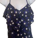Banana Republic EUC Black Blue White Floral Ruffle Racerback Flowy Tank Size S Photo 2