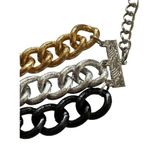 Mixed Metal 3 Stand Chain Link Bracelet Gold Silver Tone Black Adjustable 11" NW Photo 1