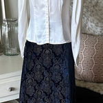 Gunne Sax Vtg 80’s Gunnies cream satin sheer lace Victorian button down feminine blouse M Photo 0