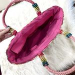 Sun n' Sand Retro Rainbow Straw Beach Tote Bag Pink Photo 3