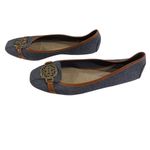 Christian Siriano Denim Ballet Flats Women 7.5W Gold Medallion Slip On Chambray Brown Size 7.5 Photo 2
