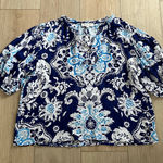 Rachel Zoe Women's Blue Floral Short Sleeve Crop Blouse Size Large Photo 0