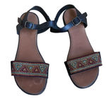 Sesto Meucci Beaded Black Flat Sandals with ankle strap made in Italy, size 7.5 Photo 1