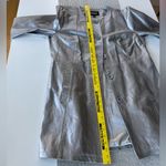Vintage 90s Metrostyle Metallic Silver Genuine Leather Long Jacket Size 16 Photo 7