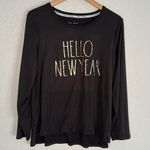 Rae Dunn Hello New Year Black Gold T-Shirt Tee Long Sleeve Large NYE Y2K Glam Photo 0