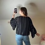 Libby Edelman : Black and Metallic Stripe Flare Sleeve Blouse Photo 2